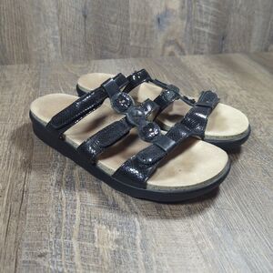 SAS Naples Convertible Black Snake Leather Sandal Slides Women's Size 7.5 M